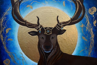 Cernunnos | Celtic God of the Forest | Acrylic and Gold Leaf Painting on Canvas