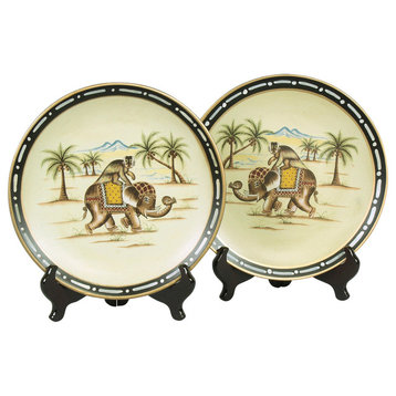 Elephant on Monkey Plates and Plate Stands, Set of 2
