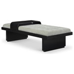 Meridian Furniture - Arlington Chenille Fabric Upholstered Bench, Green, Black Finish - Bring home this versatile mint green Arlington chenille fabric bench, a fusion of comfort and functionality and form meets function. Upholstered in soft mint green chenille fabric that feels great against the skin and is easy to care for, this cozy, luxurious bench has a solid wood base with a rich black finish for sturdiness, durability, and timeless appeal. A moveable sliding wooden tray on this mid-century modern bench offers both convenience and versatility for your space.