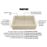 Karran Farmhouse/Apron-Front Quartz 34" Single Bowl Sink Kit, Bisque