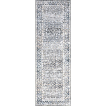 nuLOOM Ivette Persian Spill Proof Machine Washable Rug, Grey 2' 6" x 8'