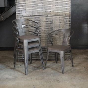 AmeriHome Loft Rustic Gunmetal Metal Dining Chair with Wood Seat- 4 Piece