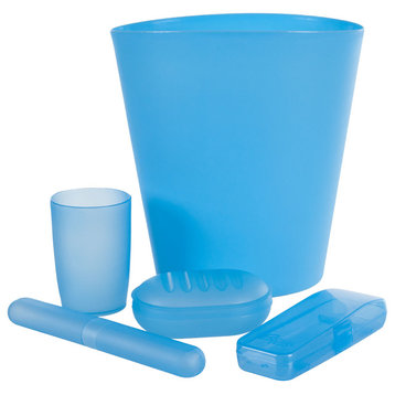 5 Piece Bathroom Waste Basket & Toiletry Set, Blue