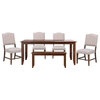 Simply Brook 6PC Extension Dining Set Performance Fabric Chairs Bench Brown Wood