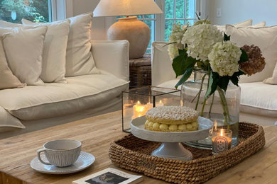 Beach style living room photo in Boston