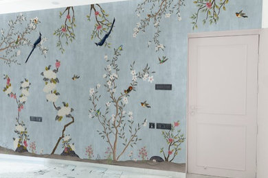 Beautiful Blue Chinoiserie Room Wallpaper, Customised