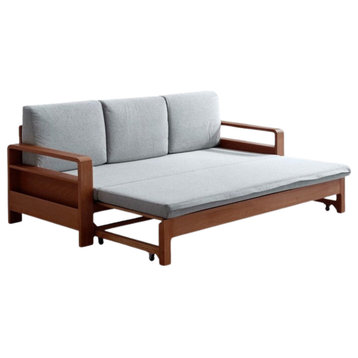Solid Wood Sleeper Sofa, Beech Walnut Armrest Storage Sofa Bed 83.5x31.1-55.7x26.8inch Fog Gray