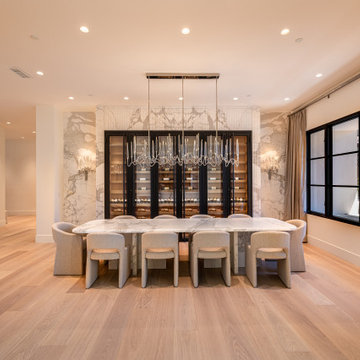 Luxury Modern Wine Wall Display with White Oak Cabinetry and Integrated LEDs