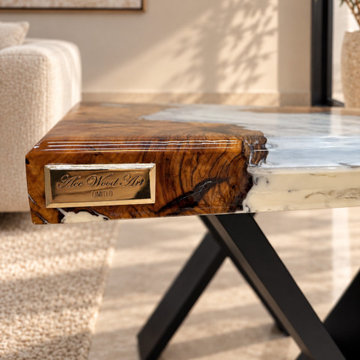 Olive Wood Marble Essence Side Table