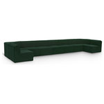 Meridian Furniture - Ollie Black Boucle Fabric U-Shaped Modular Sectional, Green, 9-Piece: 7 Armless Chair, 2 Corner Chair - Meet the epitome of style and functionality with this Ollie boucle fabric living room sectional, part of the Ollie modular collection. A contemporary marvel, this sectional features chic and inviting rich green boucle fabric upholstery, giving it a sumptuous texture that oozes elegance and luxury. Curved corners add to the visual look of the sectional while maximizing seating comfort while lounging, reading, or entertaining. Pair it with other items in the Ollie collection easily, thanks to an attachment latch underneath.