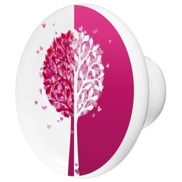 Pink White Hearts Tree Ceramic Cabinet Drawer Knob