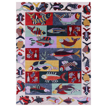 8' 11" X 12' 3" Gabbeh Fish Design Hand Knotted Wool Rug - Q13525