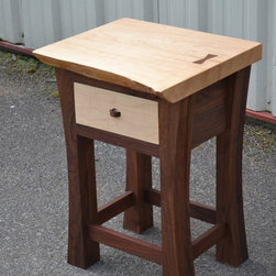 Live Edge Maple King Sized Bed with Walnut Posts and Matching Nightstands - Bedroom Furniture Sets