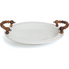 Polished Nickel and Wood and Porcelain Persson Platter Dining 20583