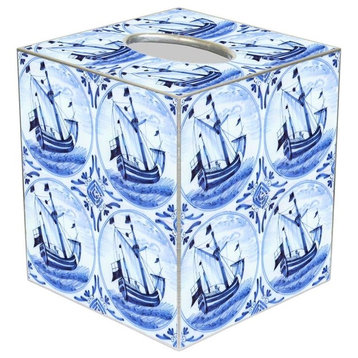 TB1523-Delft Blue Sailboat Tissue Box Cover