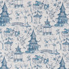 Pagodas Seaside Blue Oriental Toile 72" Shower Curtain Cotton, Unlined