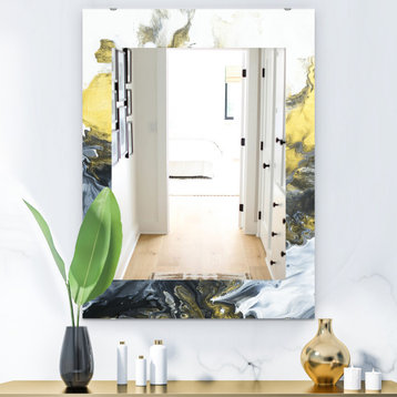 Designart Marbled Yellow 7 Midcentury Frameless Wall Mirror, 28x40