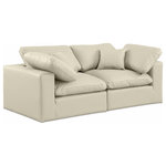 Meridian Furniture - Comfy Upholstered Modular Sofa, Cream, 2-Piece: 2 Corner Chair, Vegan Leather - Give your space a whole new look with this cream Comfy vegan leather sofa. This handsome sofa fits nicely with other items in the Comfy collection and is a versatile seating option designed for adaptability, comfort and style. Wrapped in rich cream durable vegan leathered upholstery, this sofa offers a plush embrace of overstuffed down feather cushions, carefully crafted to deliver the highest level of comfort. The perfect seat for creating an oasis for relaxation, this sofa has thick foam surrounding its frame for added support and coziness.