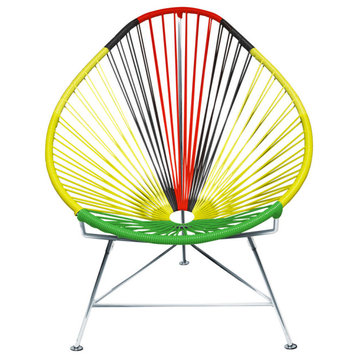 Multicolor Indoor/Outdoor Handmade Acapulco Chair, Africa Weave, Chrome Frame