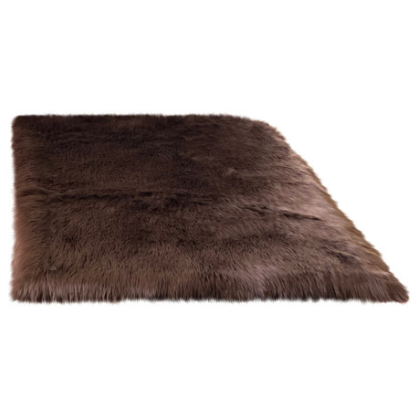 Super Soft Faux Sheepskin Silky Shag Rug, Brown, 24" Square