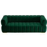 Meridian Furniture - Gwen Velvet Upholstered Chair, Green, Sofa - Experience untold comfort blended with impeccable style when you bring home this Gwen velvet sofa. Rich green velvet upholstery covers the sofa, giving it a sleek feel that meshes well with its heavily padded designthe combination of which beckons you to sit down and take a load off. Deep biscuit tufting adds to the oversized look of this welcoming sofa, with tufting also serving to keep the fill inside aloft. Two sets of legs come with the Gwen sofa for a custom finish in gold or chrome.