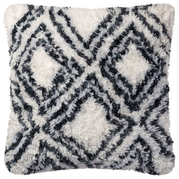 Loloi Zimma Throw Pillow, Charcoal and White, Poly Insert, 22"x22"
