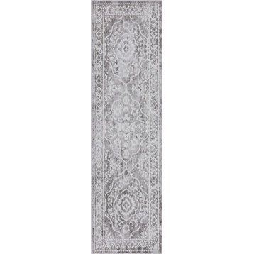 Jersey Traditional Oriental Gray Runner Rug, 2' x 7'