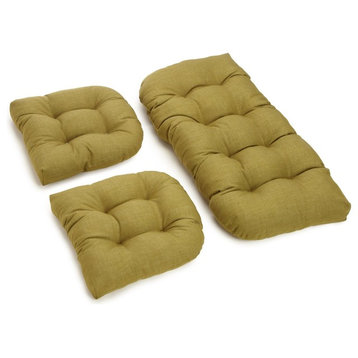 U-Shaped Spun Polyester Tufted Settee Cushion Set, Set of 3, Olive
