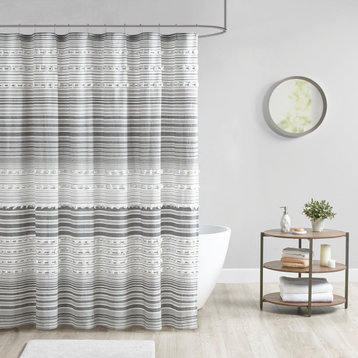 Urban Habitat Calum Pom Pom Stripe Shower Curtain, Black/Grey