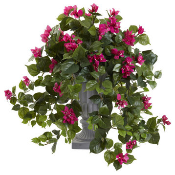 27" Bougainvillea Flowering Silk Plant With Decorative Urn, Beauty