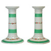 Consigned Porcelain Green Floral Candlesticks, English Victorian, Set of 2