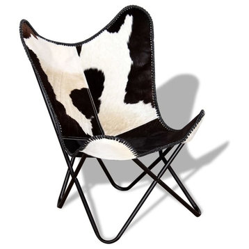 vidaXL Butterfly Chair Accent Living Room Black and White Real Cowhide Leather