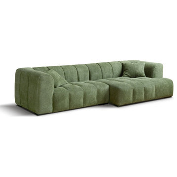 Lamb fleece Fabric Sofa green, Matcha Green 4-Person Corner Left Chaise Longue Sofa 120x51.2x27.6"