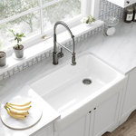 Kohler - Kohler Whitehaven Self-Trimming Apron Front Single Basin Sink - The Whitehaven apron-front kitchen sink features a streamlined and versatile farmhouse style to complement any decor. Perfect for remodeling projects, it has a shortened apron that allows for installation on most new or existing 36-inch standard cabinetry. The Self-Trimming design requires only a simple rough cut, overlapping the cabinet face for beautiful results and easy installation. A large single basin accommodates large pots and pans, while the sloped bottom helps with draining and cleanup. Crafted from enameled cast iron, this sink resists chipping, cracking, or burning for years of beauty and reliable performance.