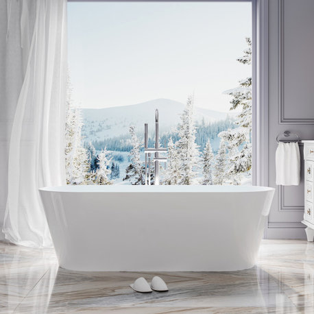 100% Acrylic Freestanding Deep Soaking Bathtub with Drain and Overflow, White, 67"