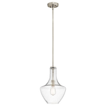 Everly Pendant 1-Light, Finish: Brushed Nickel, Glass: Clear Seeded