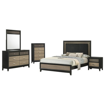Pemberly Row 4-Pcs Contemporary Wood Eastern King Bedroom Set Light Brown & Gray