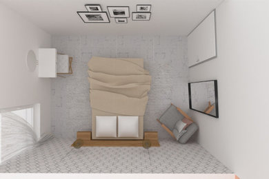 マルセイユにある中くらいなインダストリアルスタイルのおしゃれな主寝室 (白い壁、壁紙)