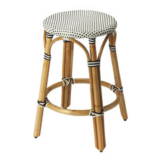 Butler Specialty Company - Tobias Black & White Rattan Counter Stool - Black - Bar Stools and Counter Stools