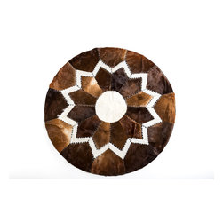 Custom Made Patchwork Rug / Genuine Hair-on-Hide / Round Multi-color / M size / - Area Rugs