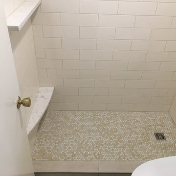 MASTER BATHROOM - Shower 4 x 12 Subway Walls, Penny Tile Floor, 12 x 24 Floor