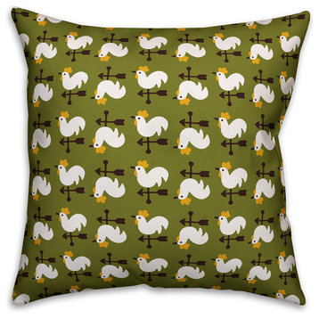 Green Rooster Pattern Outdoor Throw Pillow, 20"x20"