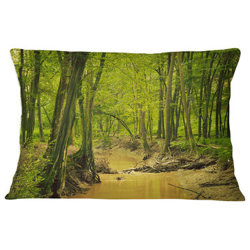 Creek in Wild Green Forest Oversized Forest Throw Pillow, 12"x20"