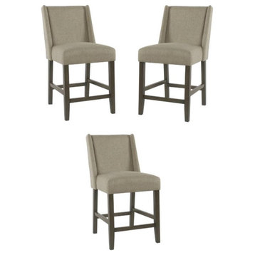 Home Square Dinah 40.75" Wood and Fabric Counter Stool in Stone Brown - Set of 3