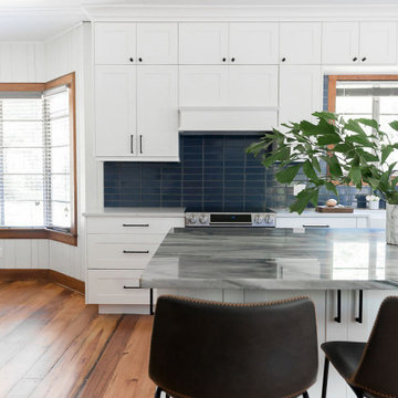 Stacked Blue Thin Brick Backsplash