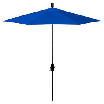 7.5' Patio Umbrella Matted Black Pole Fiberglass Ribs Sunbrella, Pacific Blue