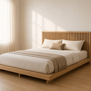 Modern Solid Wood Platform Bed | Low Profile Scandinavian Japandi Bed