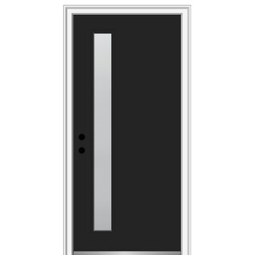 30 in.x80 in. 1 Lite Frosted Right-Hand Inswing Painted Fiberglass Smooth Door