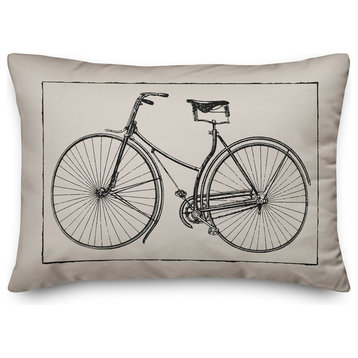 Black Vintage Bike on White Throw Pillow
