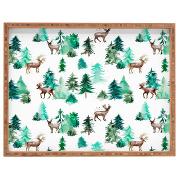 Ninola Design Deer Forest Watercolor Rectangular Tray, 18x14"